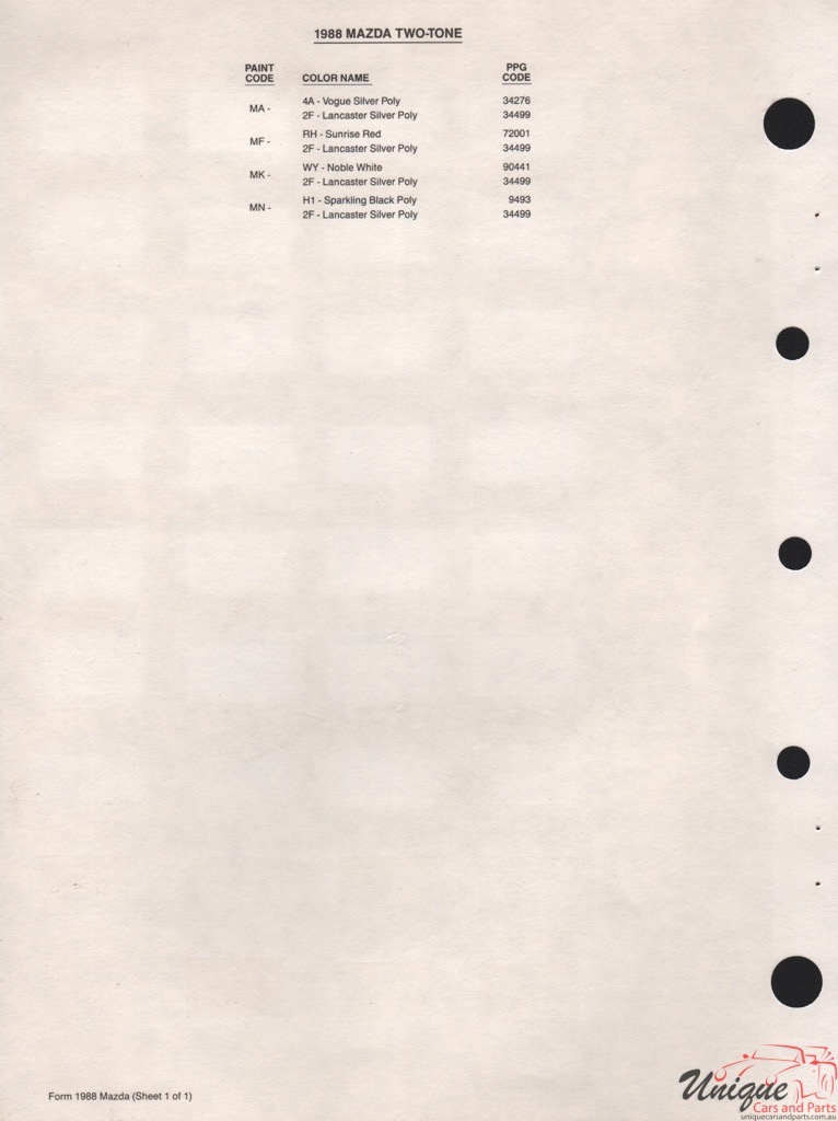 1988 Mazda Paint Charts PPG 2